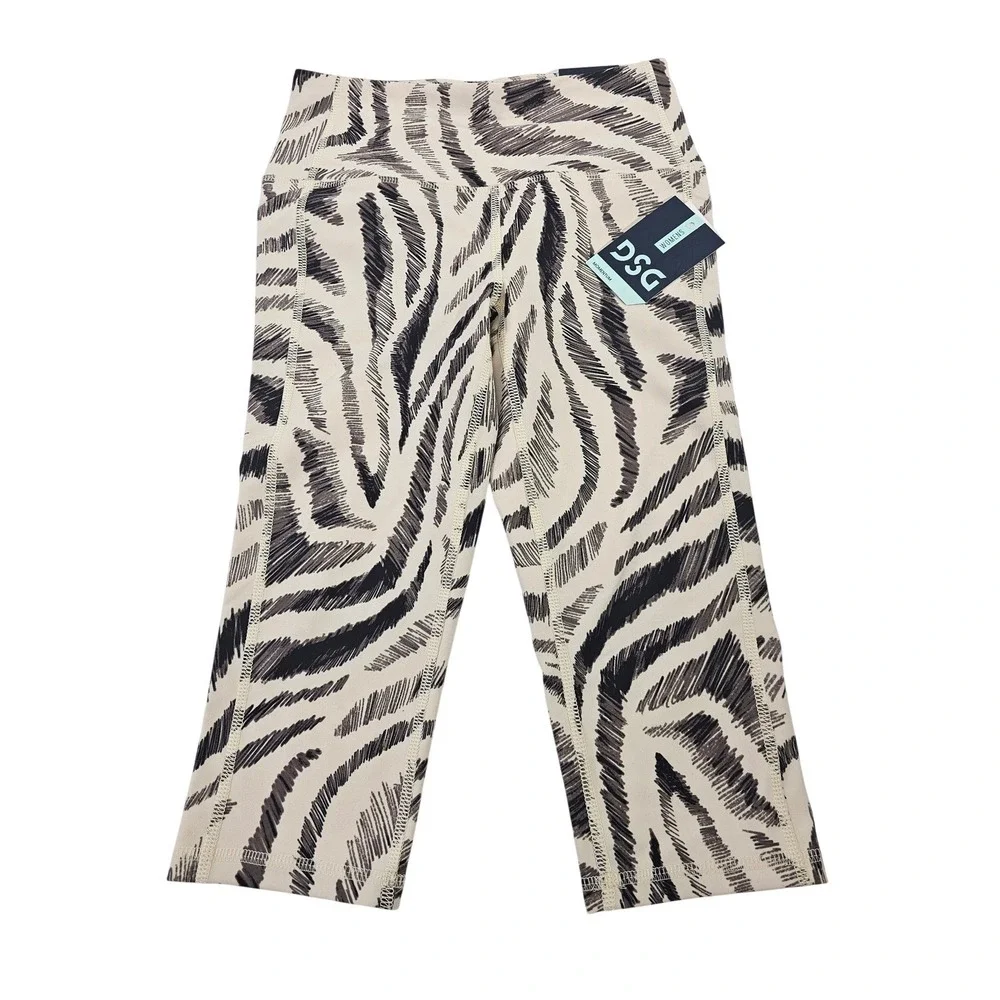 DSG Momentum High Rise Crop Womens‎ XS Cream Zebra Print Athletic Leggings NEW